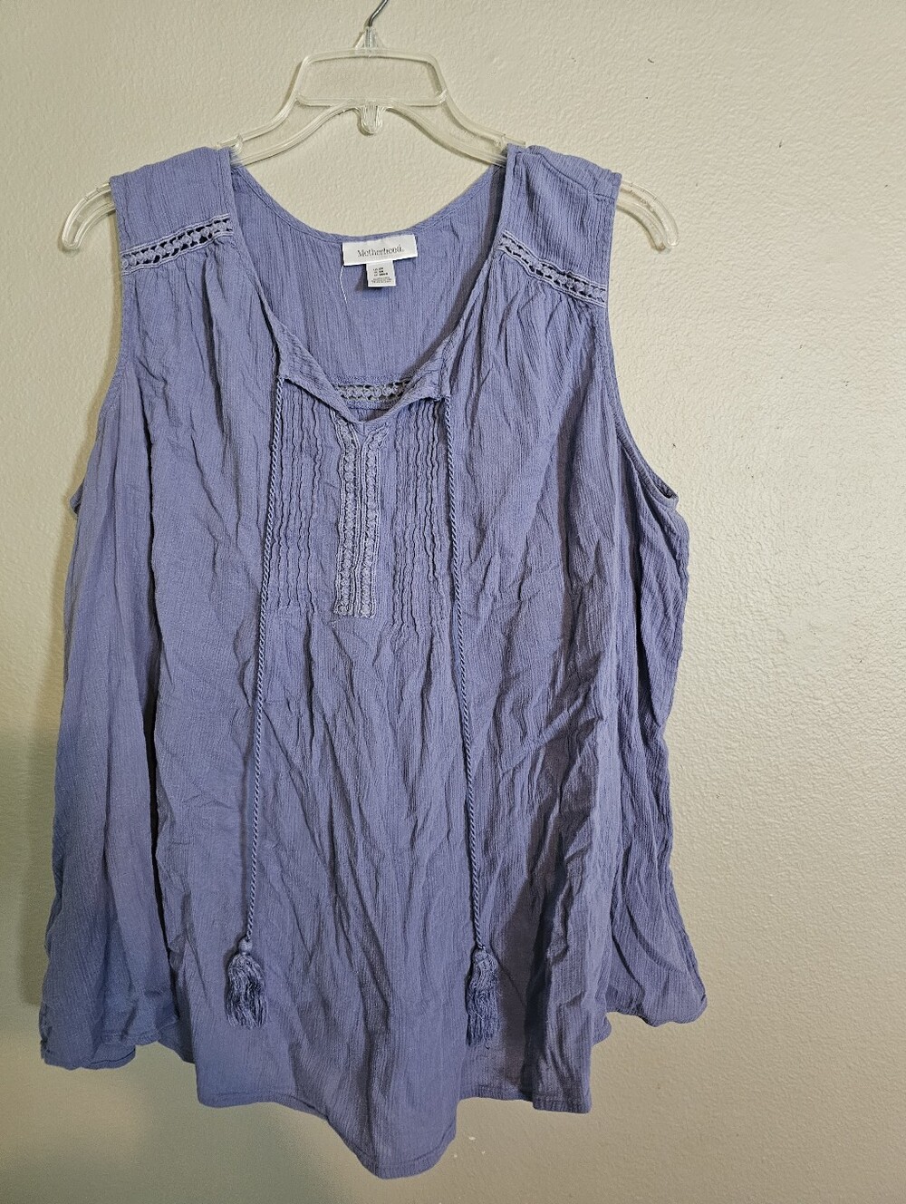 Blue Sleeveless Boho Blouse with Tassel Ties Maternity 3x